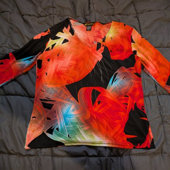 Valentina Signa Abstract 3/4 Long Sleeve Pull Over Stretchy Blouse Shirt Medium - Picture 1 of 8